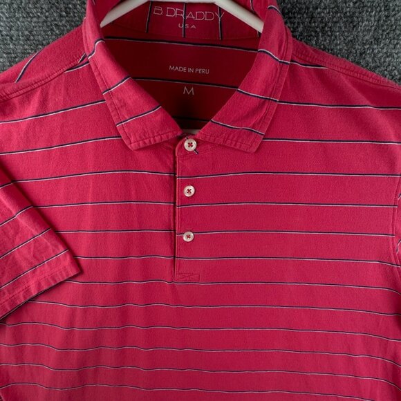 B. Draddy Men Short Sleeve Polo Shirt Striped Adult Stretch Medium Red Blue - Picture 1 of 12
